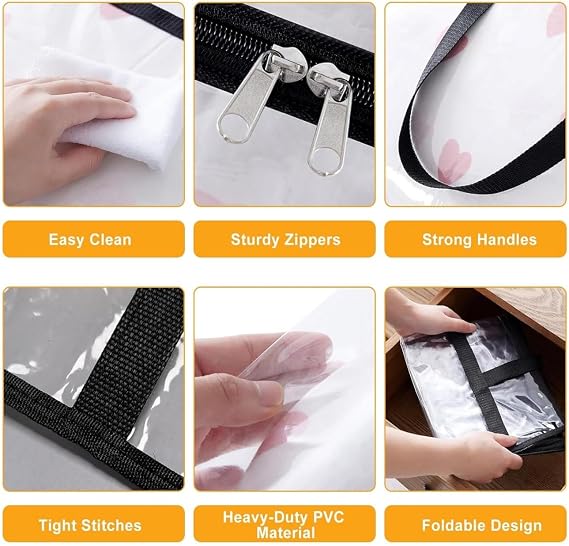 2 Pack Clear Storage Bags for Comforter, Clothes & Bedding, Closet Organizers and Storage Containers Vinyl Foldable Moving Bags with Zipper and Handle.
