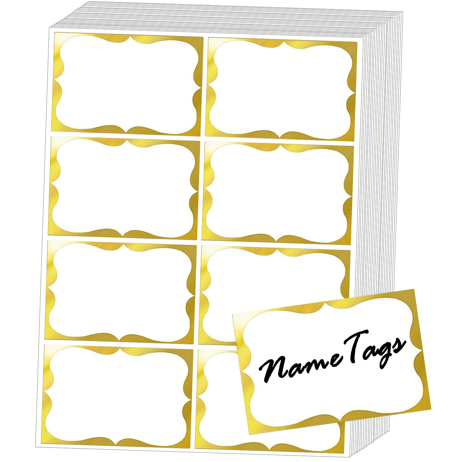 Gold Foil Name Tags Stickers, 3.5" x 2.25" Adhesive Sticky Name Tags Gift Labels for Class Union, Conference, Family Gatherings, 200PC (Gold)