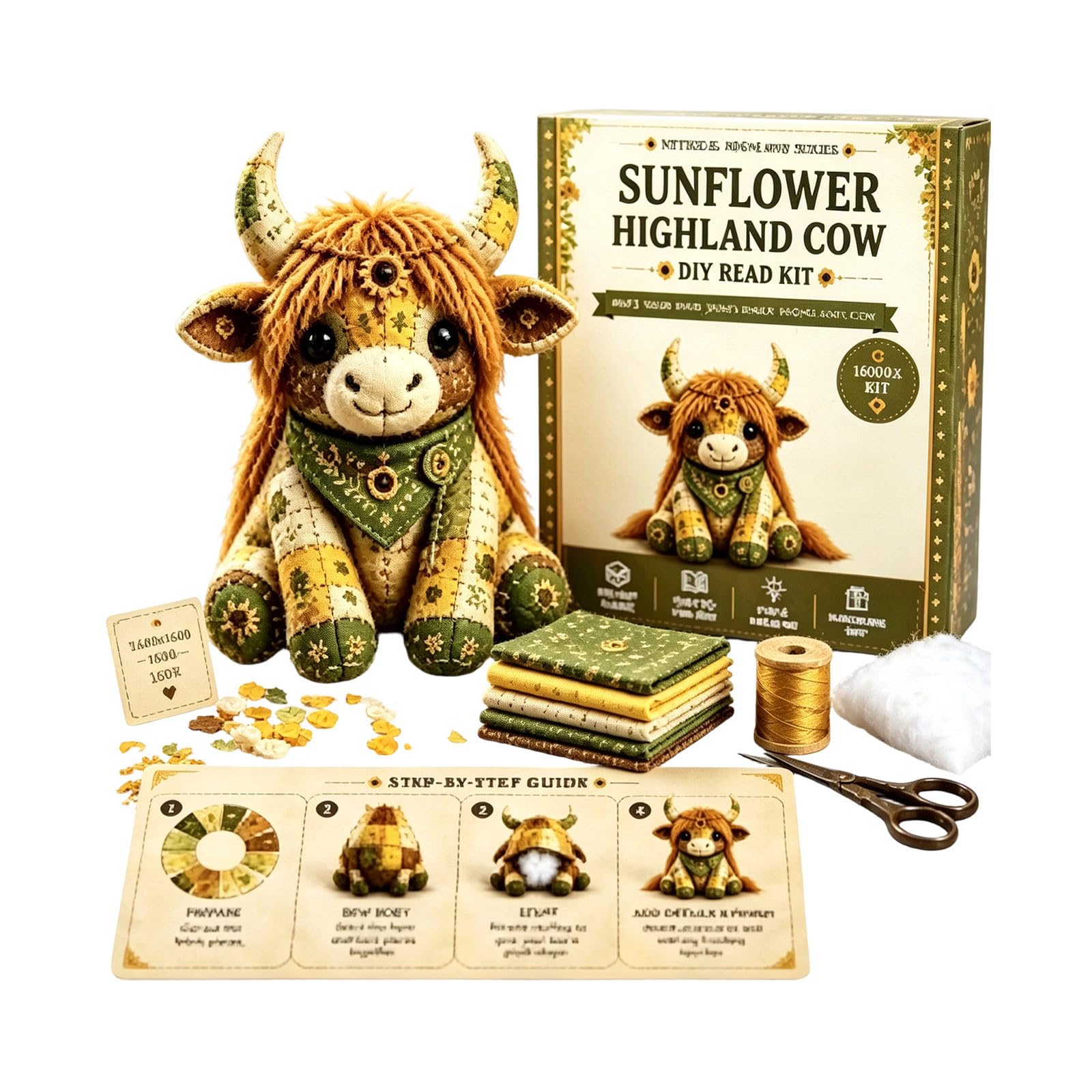 DIY Patchwork Animal Kit, Handmade Sewing Craft Set with Floral Fabric, Stuffing, Tools, 3D Cute Patchwork Animal DIY Kit for Adults Beginners Craft Lovers Gift for Birthdays Holidays(A008, 10cm) — image 1