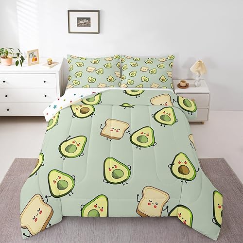 Juego de edredón de aguacate para niños, juego de ropa de cama Kawaii de frutas para niñas, niños, mujeres, niños, decoración de dormitorio, edredón