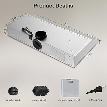 Range Hood 30 Inch Under Cabinet, 600 CFM Ducted/Ductless Vent Hood for Kitchen, Stove Vent with Bright LED Lights, Reusable Filters and 3 Speed Exhaust Fan