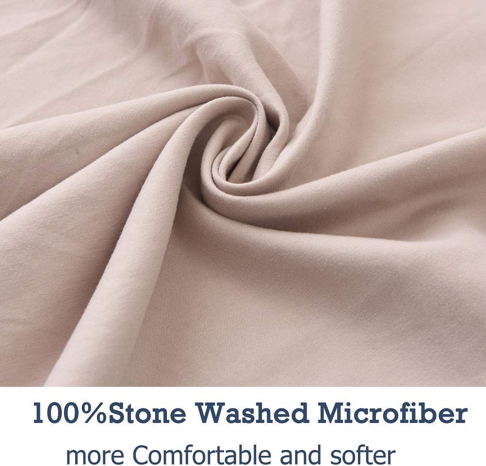 M&Meagle Duvet Cover Khaki,Solid Color Bowknot Design,100% Microfiber Treated by Washed Cotton Process,Feels Like a Very Soft Cotton-Twin Size(2Pcs,1 Duvet Cover 1 Pillowcase)