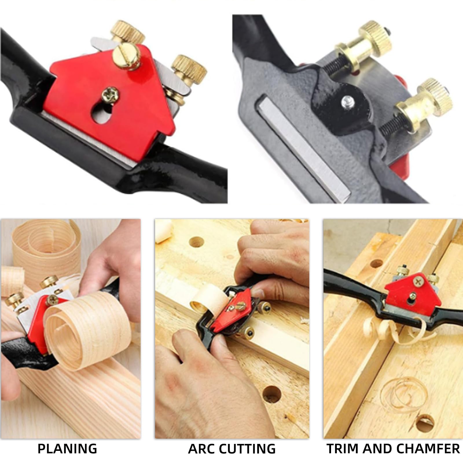 Aviones de mano para carpintería de 9 pulgadas, herramienta de radio ajustable con 4 cuchillas de repuesto, herramientas de carpintería para entusiastas de la carpintería y bricolaje manual