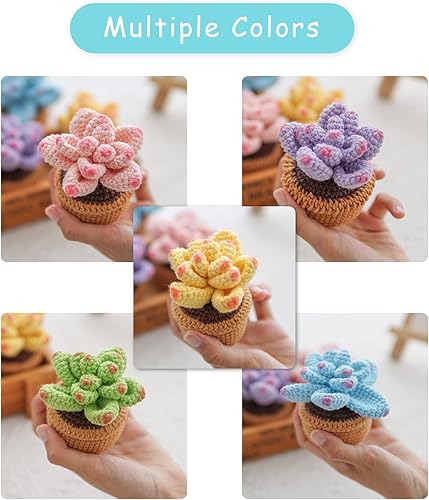 Miniatura 5 de Aiaabq Kit de ganchillo para principiantes, 5 piezas de suculentas, kit de inicio de ganchillo para principiantes y adultos, kit de tejido de