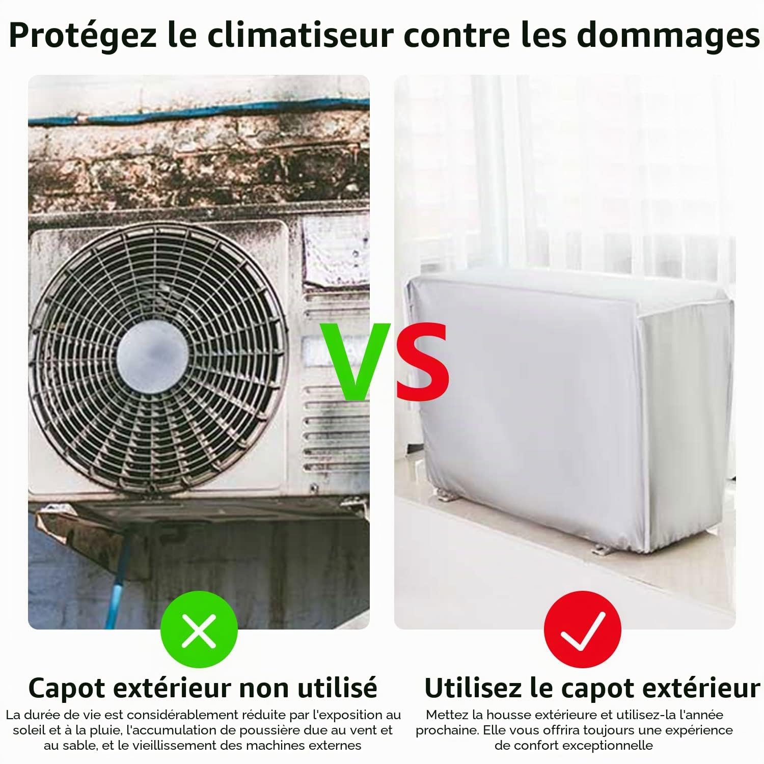 Housse Climatiseur Extérieur Imperméable Anti Poussière 80x28x54cm