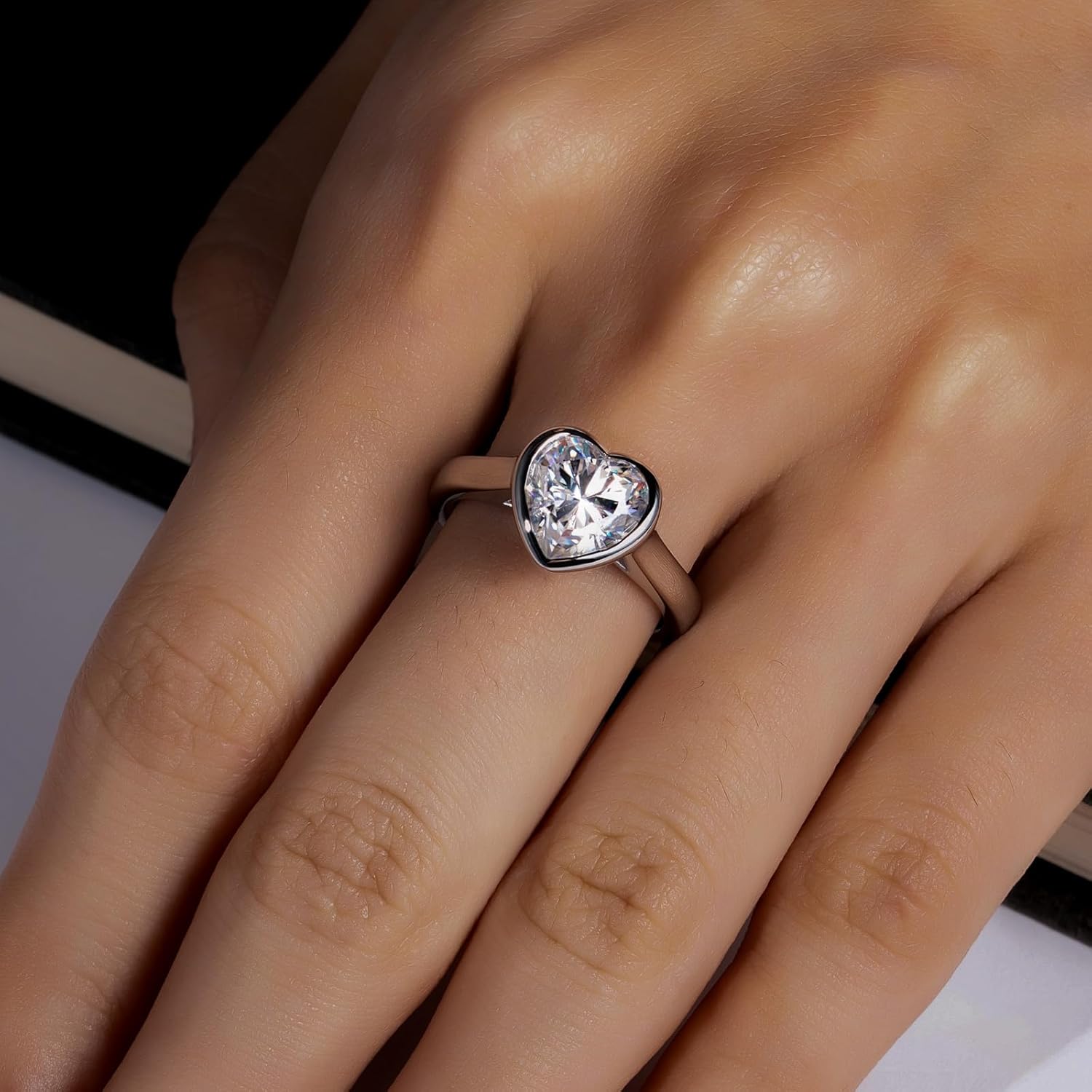 Moissanite Bezel Set Engagement Rings 3CT Round/Cushion/Heart/Oval Cut D Color VVS1 S925 Sterling Silver Wedding Promise Rings for Women with Certificate Elegant Gift Packed - Image 7