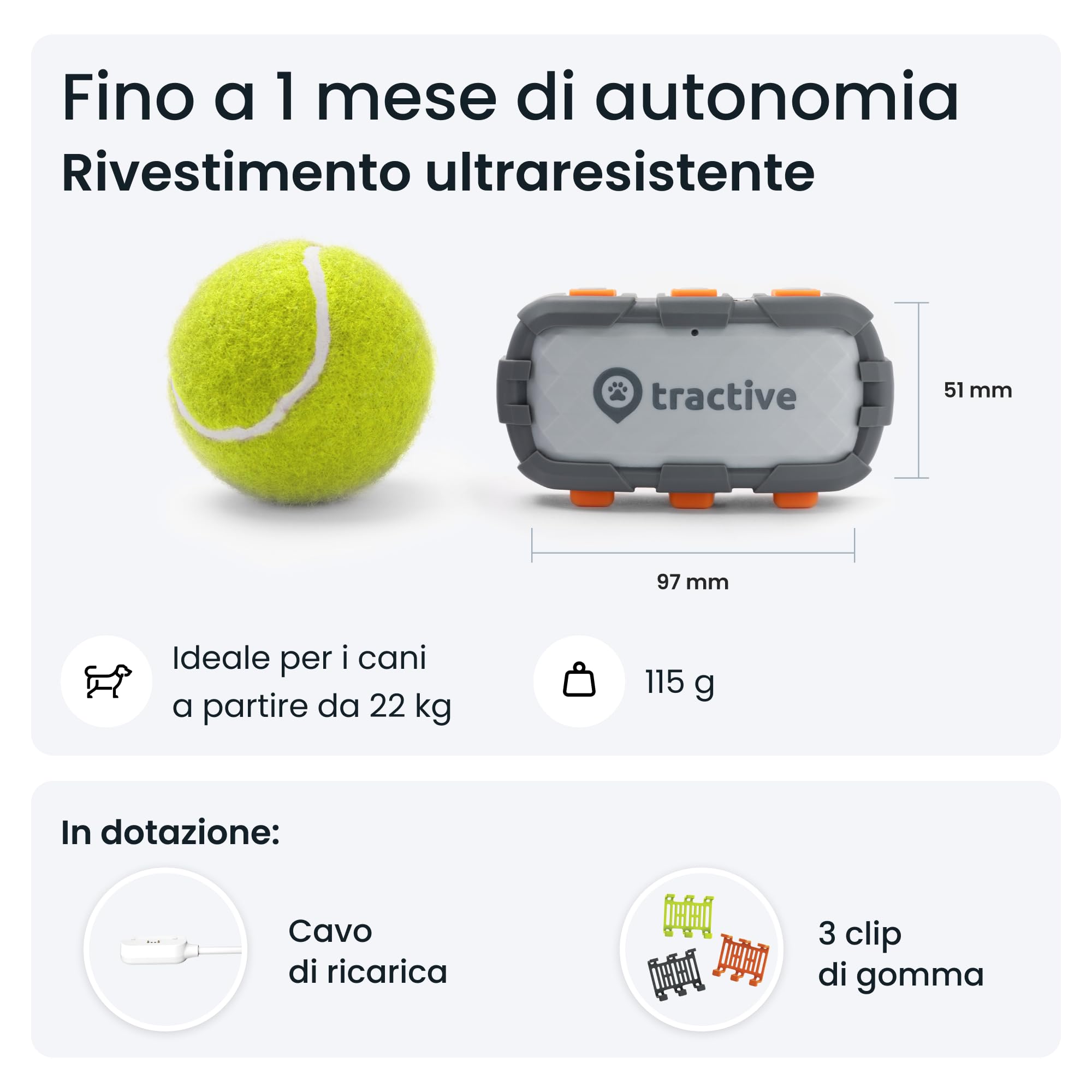 Tractive - GPS per cani XL Adventure - Rivestimento in fibra di vetro - Fino a 1 mese di batteria - Localizzazione GPS - Notifiche antifuga - Monitor di attività - Avvisi di salute