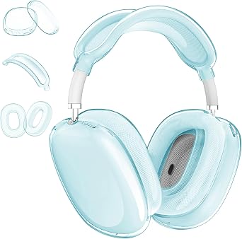 Aircawin for AirPods Max Case Clear,3 in 1 Clear Soft TPU Ear Cups Cover/Ear Pad Protector/Headband Skin for Airpods Max Case Cover,for AirPod Max Headphone Accessories-Blue