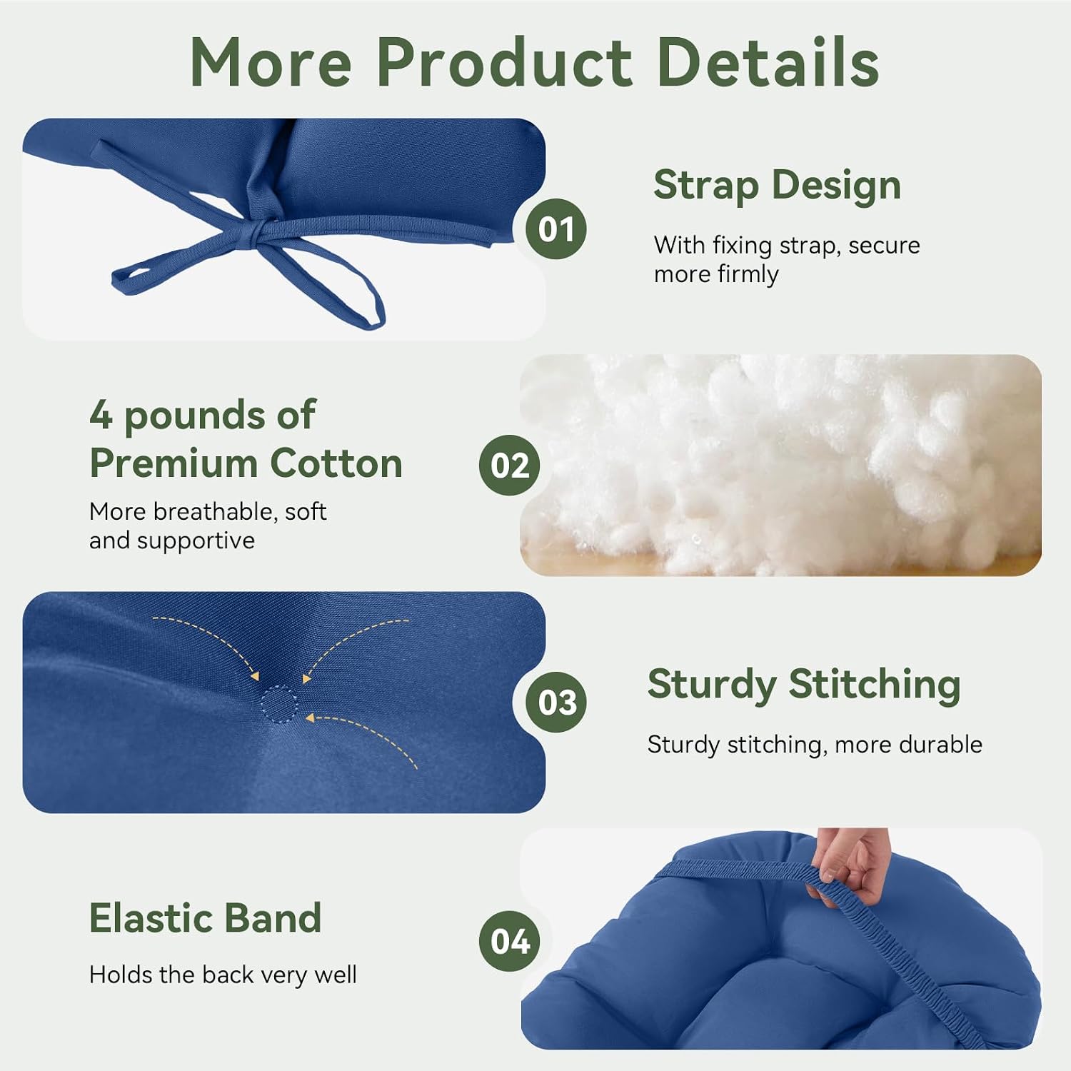Aoxun Adirondack Chair Cushion, Indoor/Outdoor Rocking Chair Cushion with Ties, Thickened High Back Patio Chair Cushions with High Elasticity PP Cotton Water-Resistant, 2-Pack, Navy Blue