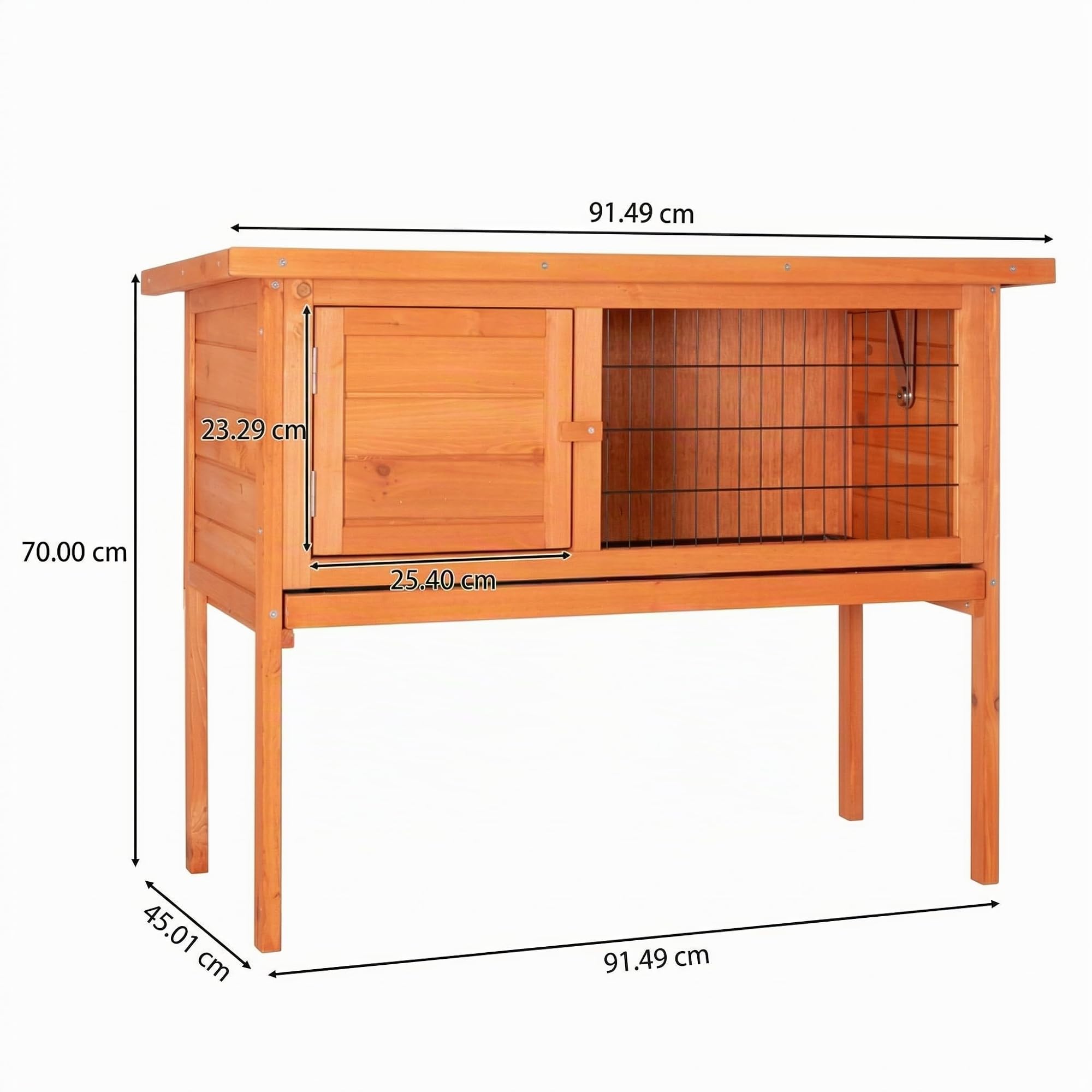 LEADZM Kaninchenstall aus Holz 86 x 45 x 70 cm, Erhöhter Kaninchenstall, hasenstall draußen Winterfest, Grünes Asphalt-Dach, wasserdicht, herausziehbare Ablage für einfache Reinigung