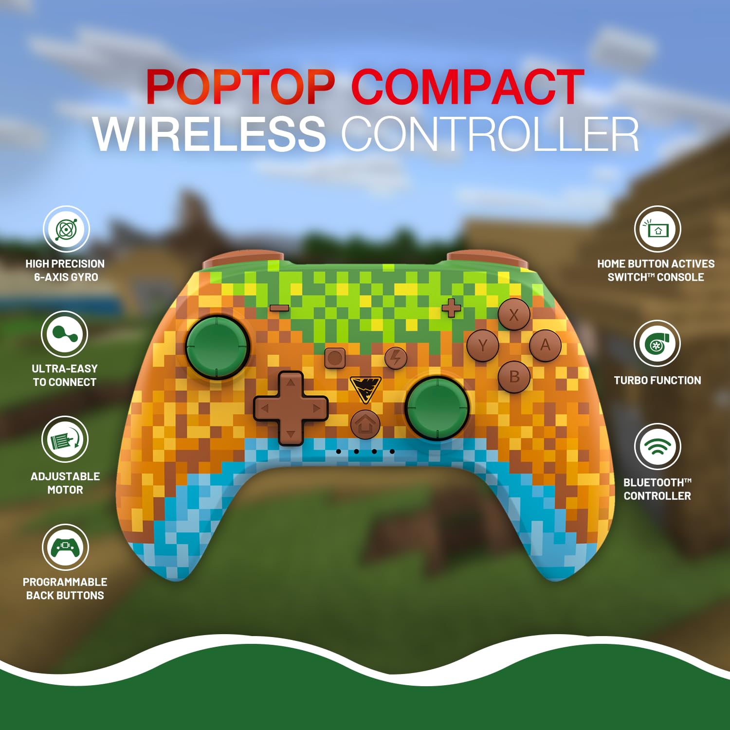 DragonShock PopTop Manette Bluetooth compacte sans fil compatible avec Nintendo Switch et PC Style Cubes/Mindc.2 Style