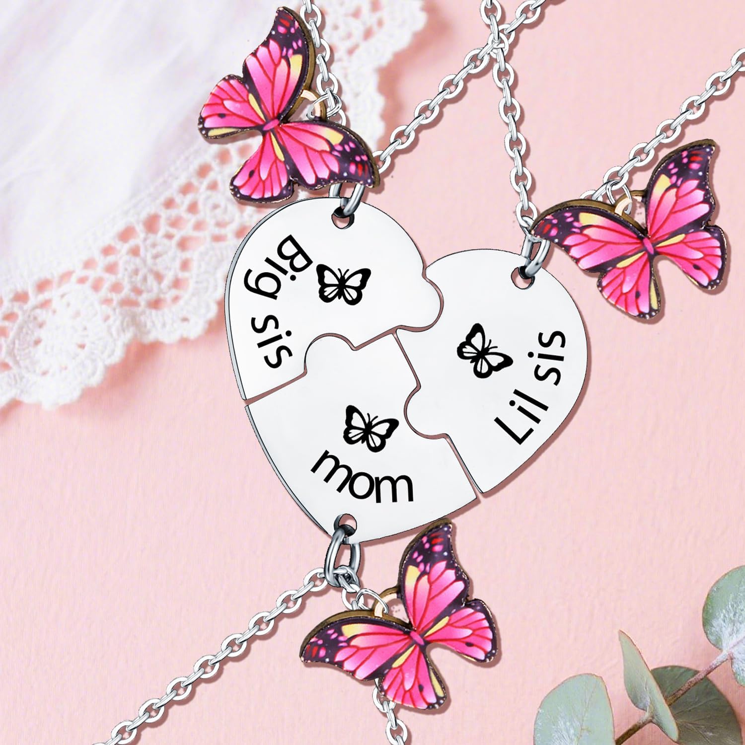 3 Pcs Heart Matching Necklace for Mom Daughter Necklace for Mom Big Sister Little Sister Gifts for Mother and Daughter Gifts from Mother Christmas Birthday Present Mommy Big Sis Lil Sis Necklaces - Image 2