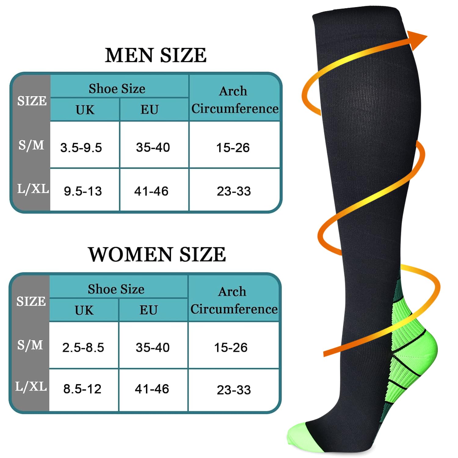 6 Pares Calcetines de Compresión para Mujeres y Hombres 15-20 mmHg Medias de Compresion Graduada Socks Protección Muscular Deporte Correr Vuelos Viajes Ciclismo Enfermeras Circulación