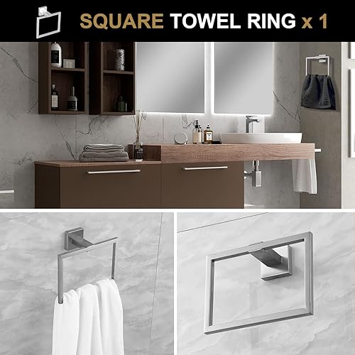 Miniatura 5 de Lava Odoro Juego de 5 accesorios de baño de níquel cepillado, juego de soportes de barra de toalla de baño de acero inoxidable montado en la pared,