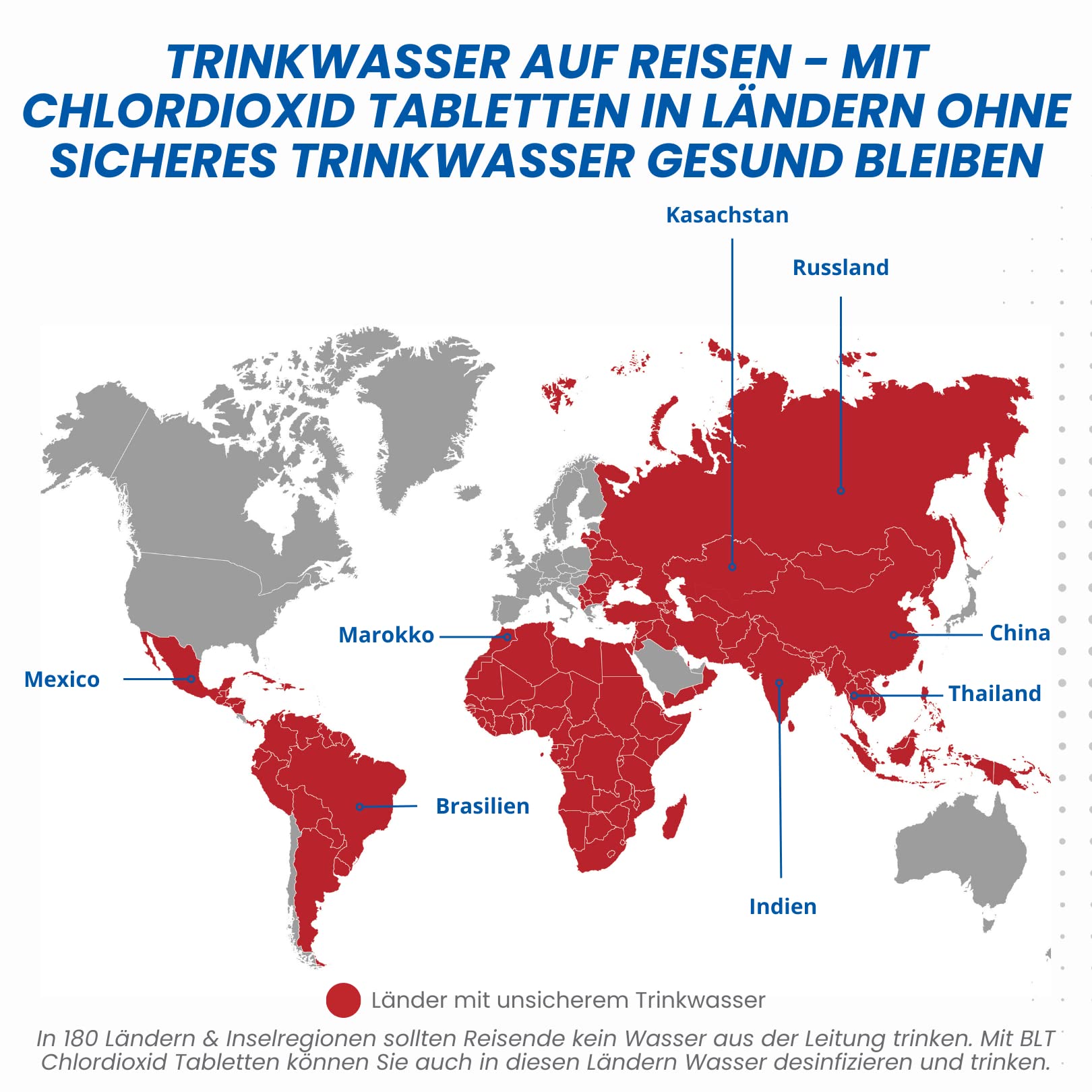 Blue Lake Travel Wasseraufbereitung Trinkwasser (4x30 Tabletten) - Wasserentkeimung & Trinkwasseraufbereitung - Chlordioxid Tabletten - Blackout Notfallrucksack - Notfall Ausrüstung