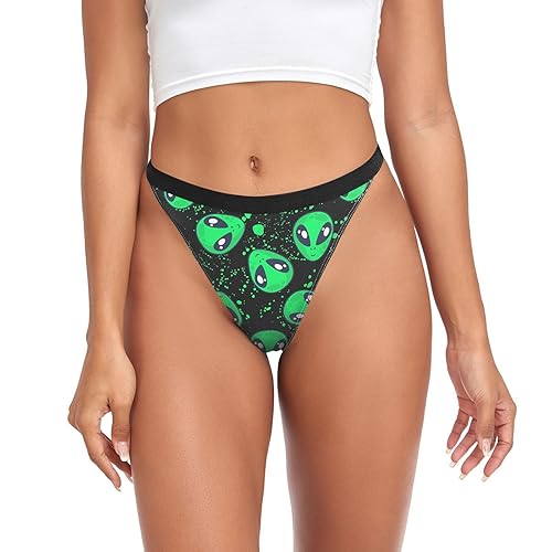 JHKKU Thongs Underwear for Women Sexy G String 3-Pack Cozy Soft Panties - X-Small - Alien Print