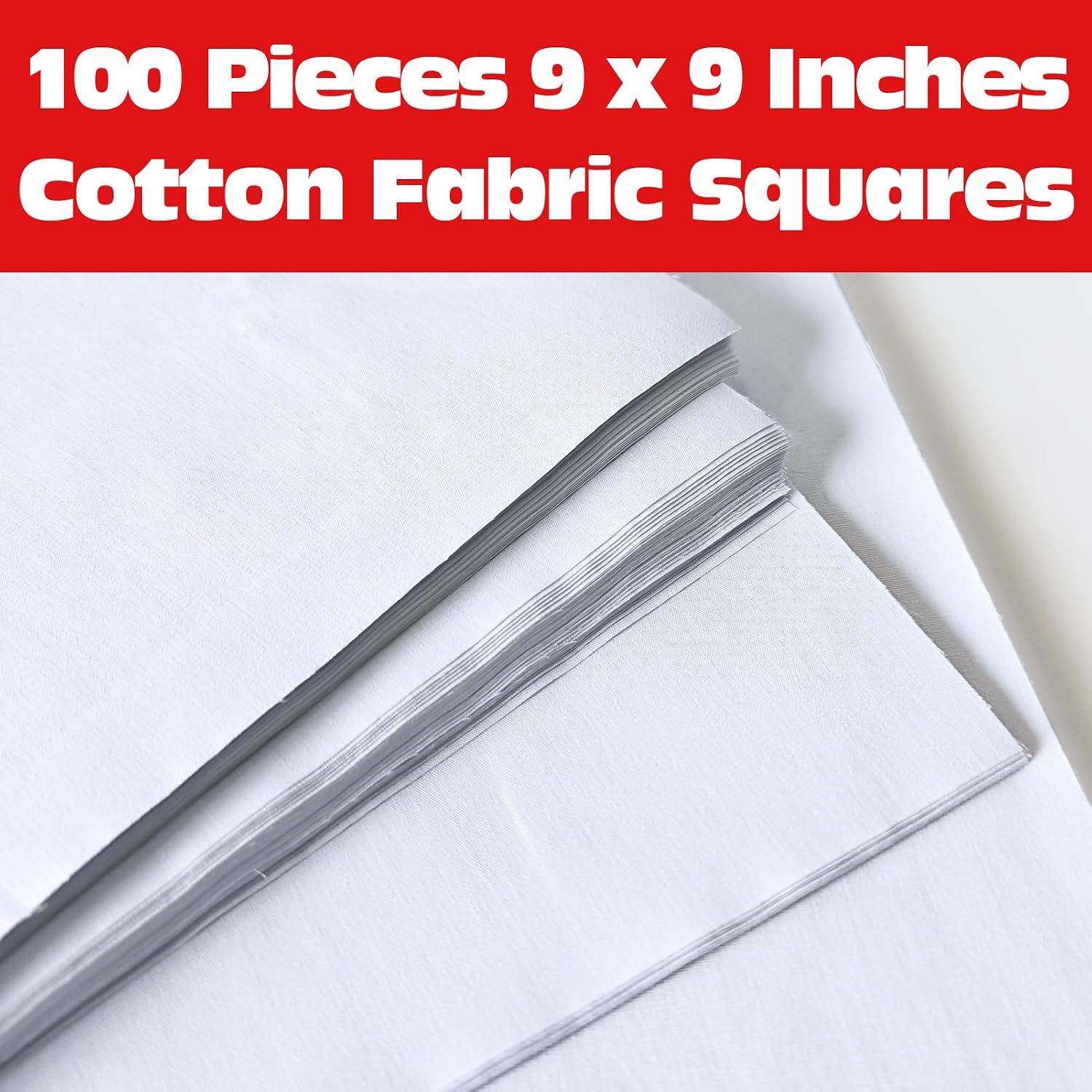 100 pcs White Cotton Fabric Squares, 9 x 9 Inches Quilting Fabric Squares, 100% Cotton Quilting Fat Quarters Bundles, Sewing Project, Patchwork, DIY Crafts