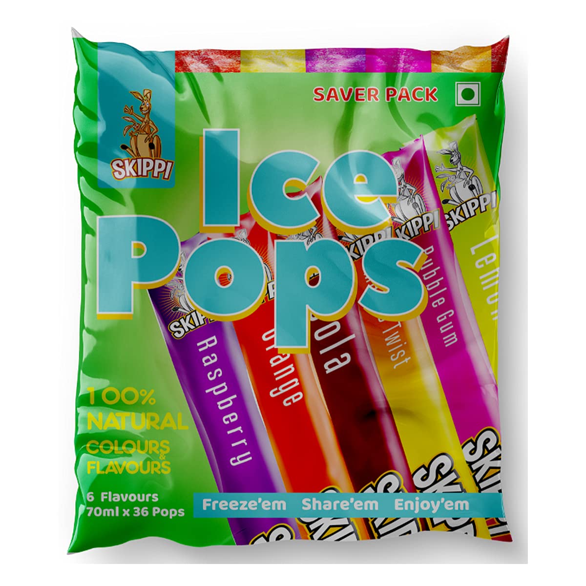 Buy Skippi Icepops Fruit Flavored Ice Pops Bag of 36 (Lemon, Mango, Orange, Raspberry, Bubblegum