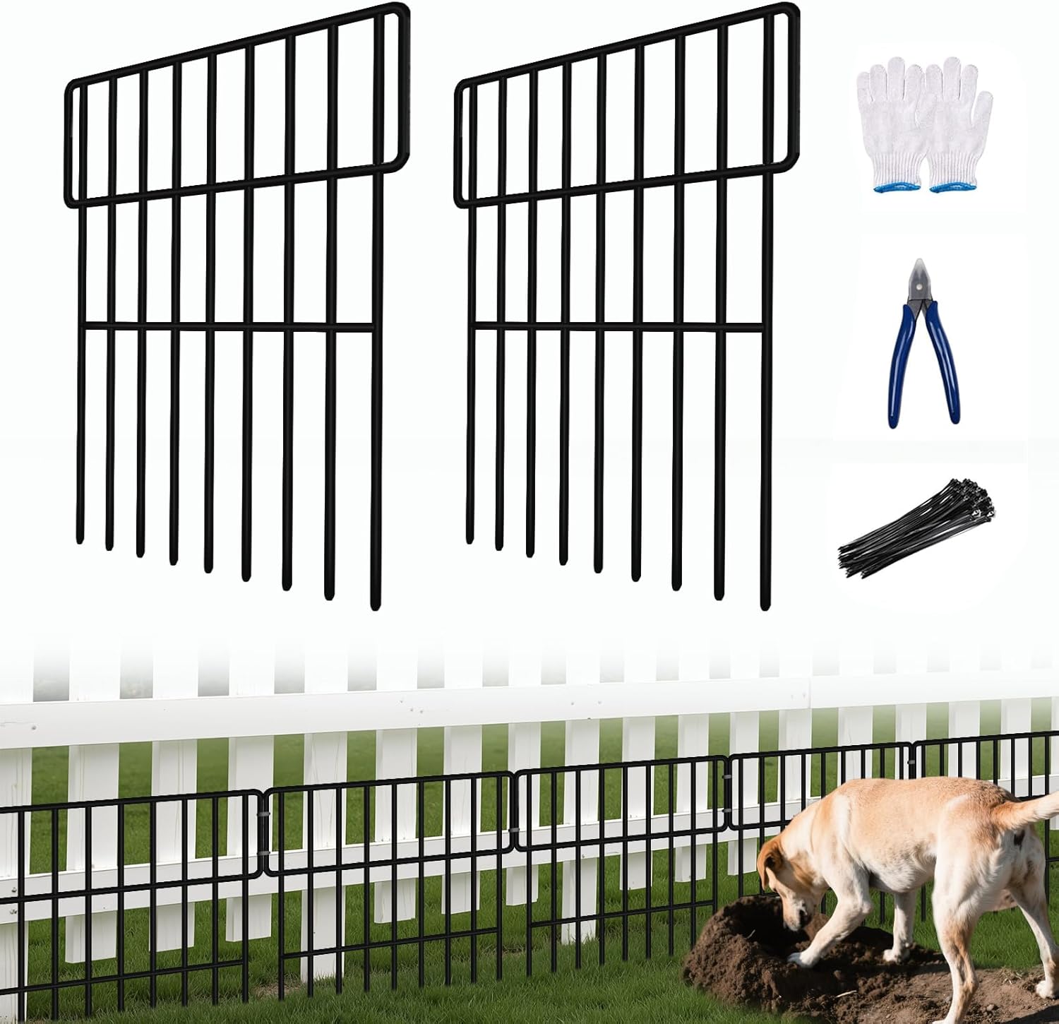 25 Panels Animal Barrier Fence, 27ft(L) x 17in(H) No Dig Fences for Dogs, Rabbits Dog Digging Fences Barrier, Rustproof Metal Defense Fence for Outdoor Yard, with Cable Ties and Cutting Plier