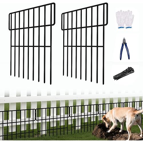 25 Panels Animal Barrier Fence, 27ft(L) x 17in(H) No Dig Fences for Dogs, Rabbits Dog Digging Fences Barrier, Rustproof Metal Defense Fence for Outdoor Yard, with Cable Ties and Cutting Plier