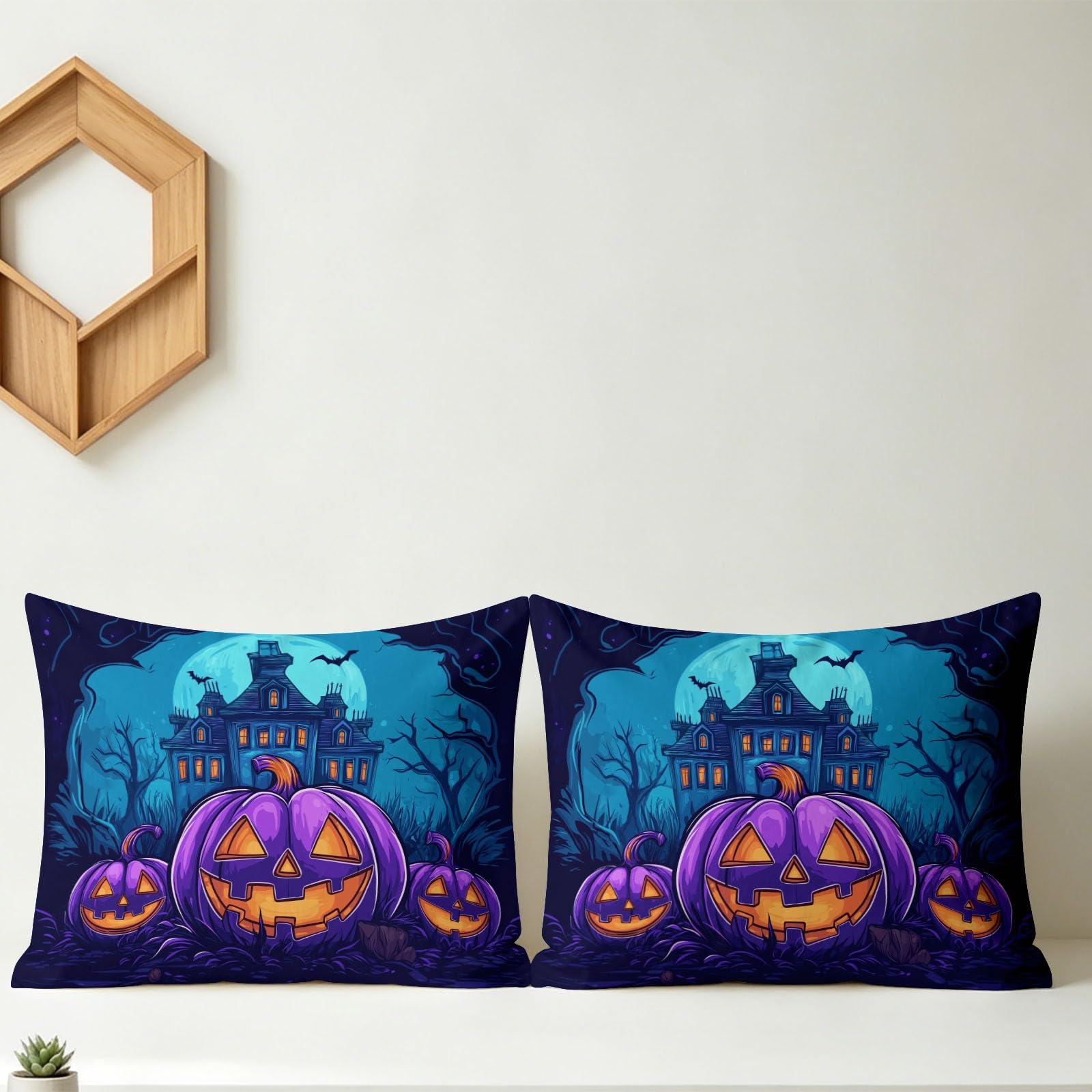 Piumino stampato, 200 x 200 cm, senza copripiumino, motivo zucche viola, case infestate, 4 stagioni, lavabile, morbido e caldo, trapuntino reversibile, motivo per letto matrimoniale e coppia, blu