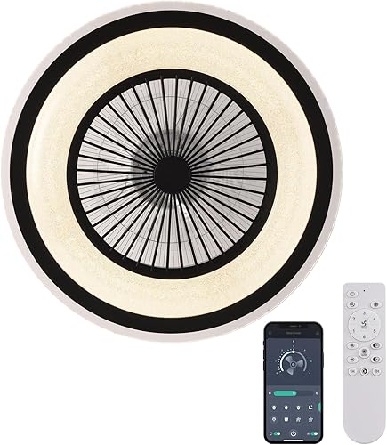 Miniatura 8 de MDZHYA Ventilador de techo de perfil bajo con luces, ventiladores de techo sin aspas de 24 pulgadas, control remoto, ventilador de techo inteligente
