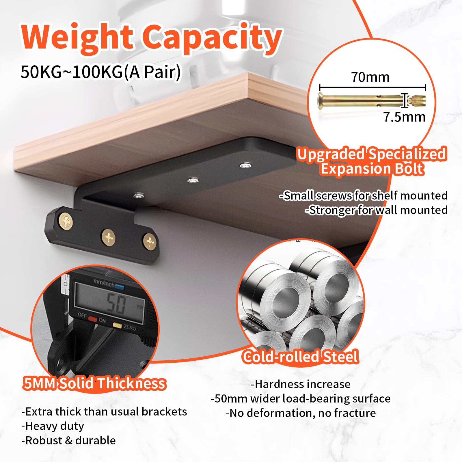 Shelf Bracket 10cm Heavy Duty Black Shelf Brackets Wall Floating Shelving Brackets & Supports, 4 Inch, Set of 2 - Image 3