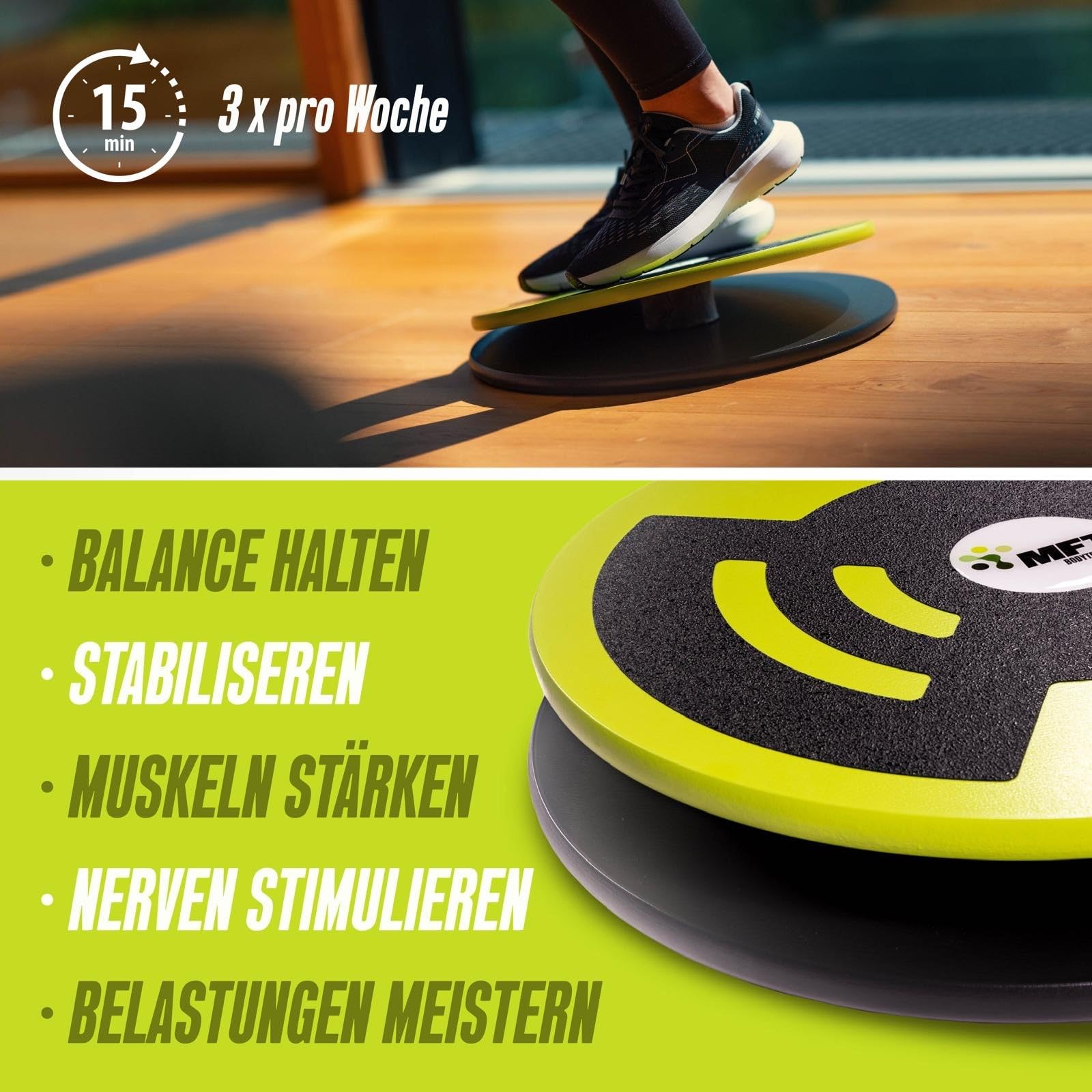 MFT Challenge Disc Classic Balance Board (made in Austria) stabil aus Holz mit rutschfestem Belag, Gleichgewichtstrainer zur Stärkung der Muskulatur, Koordination, Training, Prävention für jedes Alter