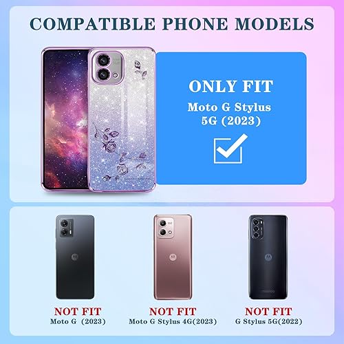 Miniatura 8 de Likiyami Funda 3 en 1 para Moto G Power 5G 2023 para mujeres y niñas, con purpurina, bonitas fundas para teléfono con diseño de anillo brillante,
