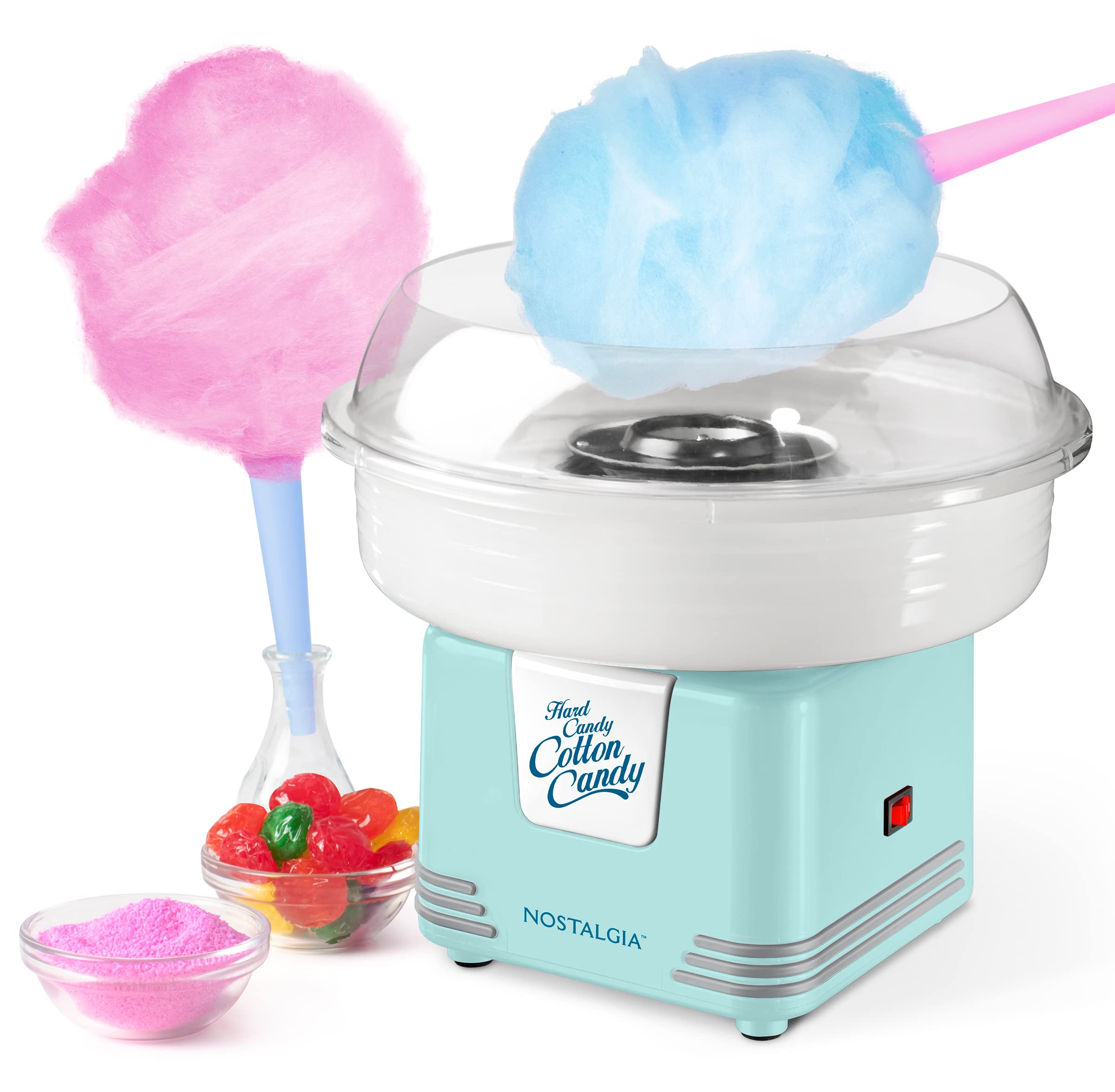 Nostalgia Retro Countertop Cotton Candy Maker, Vintage Candy Machine for Hard Candy & Flossing Sugar, Includes 2 Reusable Cones and Scoop, Aqua