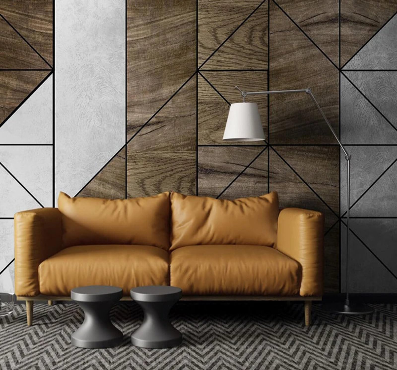 Minimalist Unique Wood Grain Geometric Faux Marble 3D Wallpaper Easy Install Feature Office Living Room Sofa Bedroom TV Background Wall Decoration-350cm×256cm