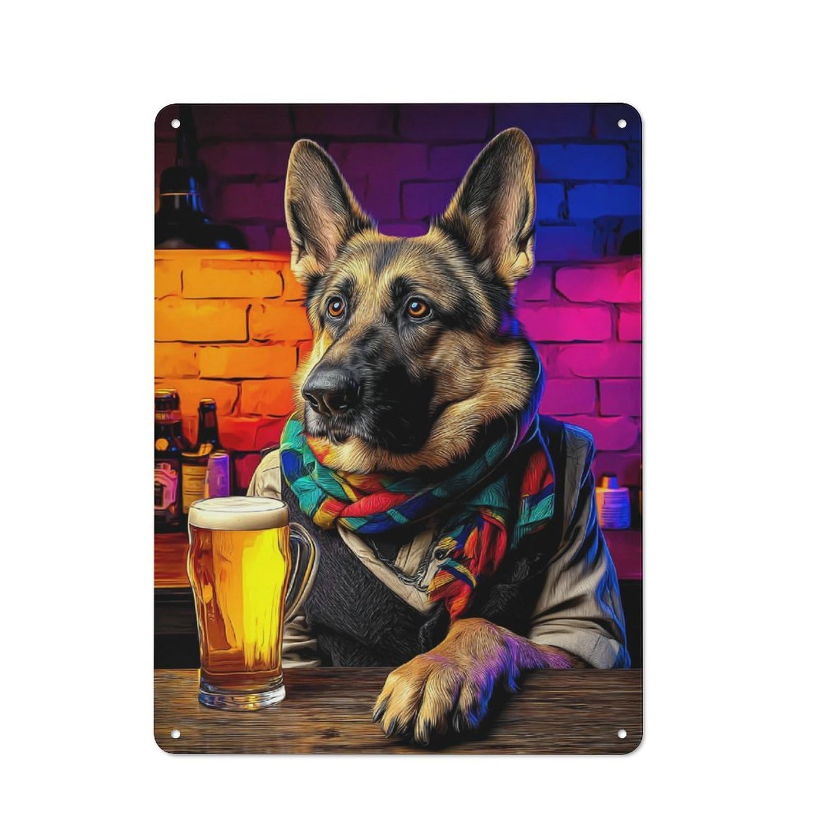 Junmoney German Shepherd Enjoying A Beer Retro Printed Metal Sign 40X30cm For Kitchen Or Home Bar, For Garage, Workshop And Man Cave Decoration