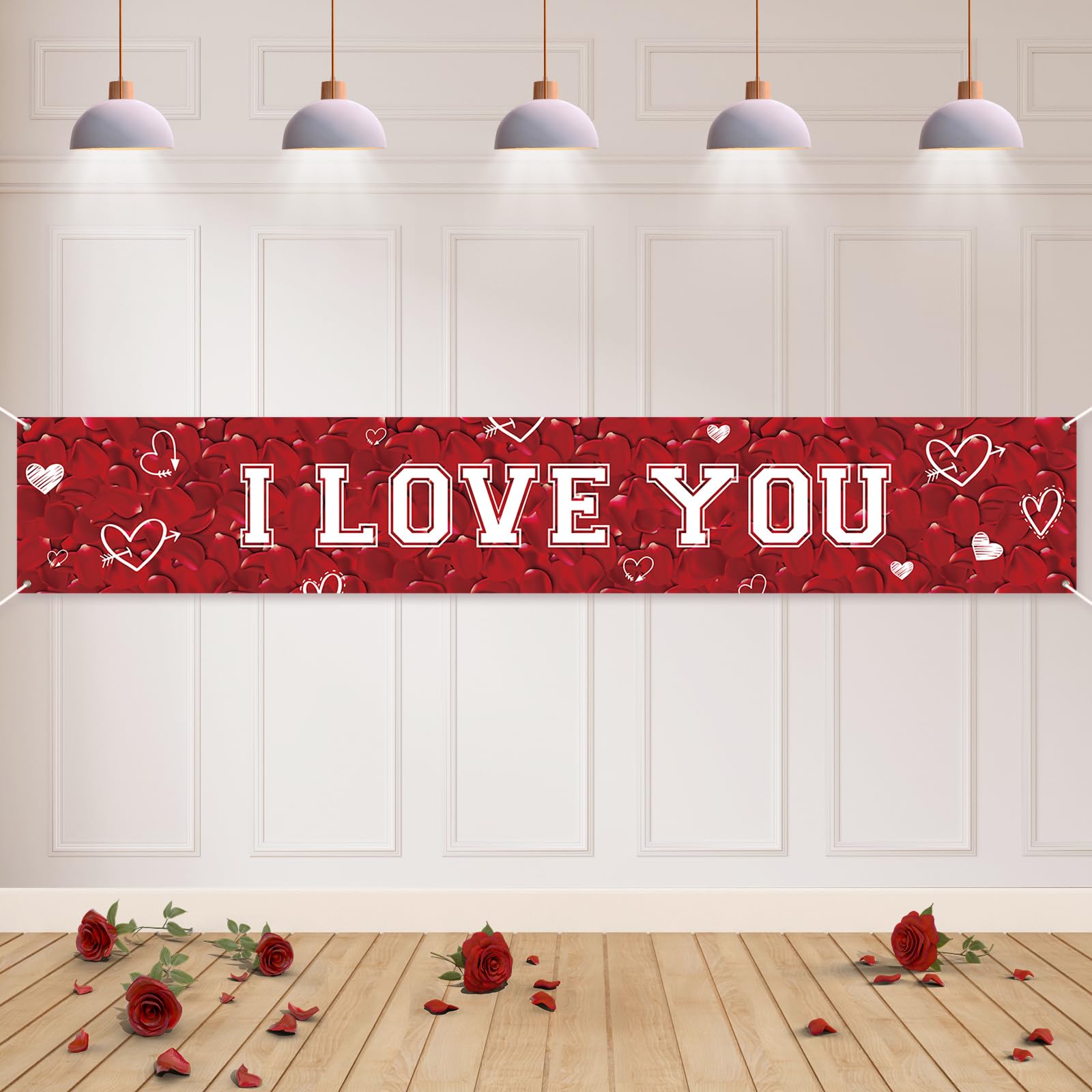 Koliphy I LOVE YOU Banner, Valentine's Day Decorations, Rose I LOVE YOU Banner for Confession of Love Valentine, Wedding