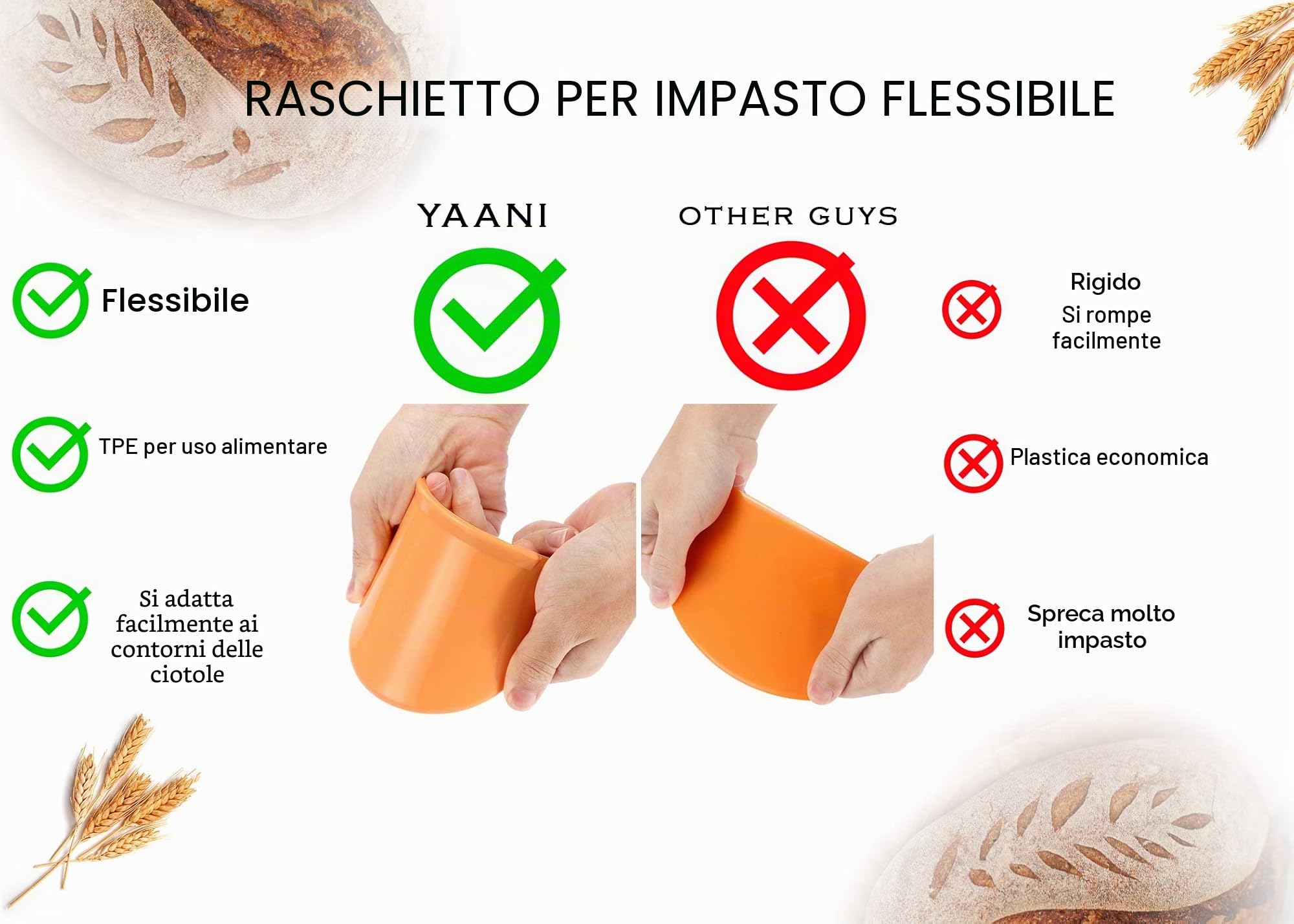 YAANI Cestino per Lievitazione del Pane Set di 2 Rotondi e Ovali, Cestino per Lievitazione Banneton + Frusta per Impasto + Lame per Pane + Raschietto per Impasto + Raschietto Flessibile Regalo