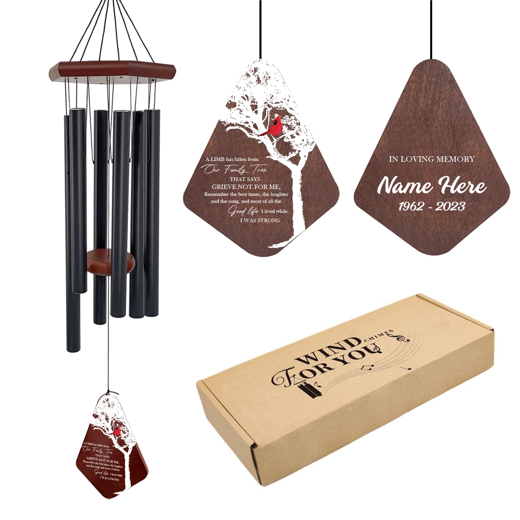 ASTARIN Personalized Family Tree Memorial Wind Chimes, Cardinal Design