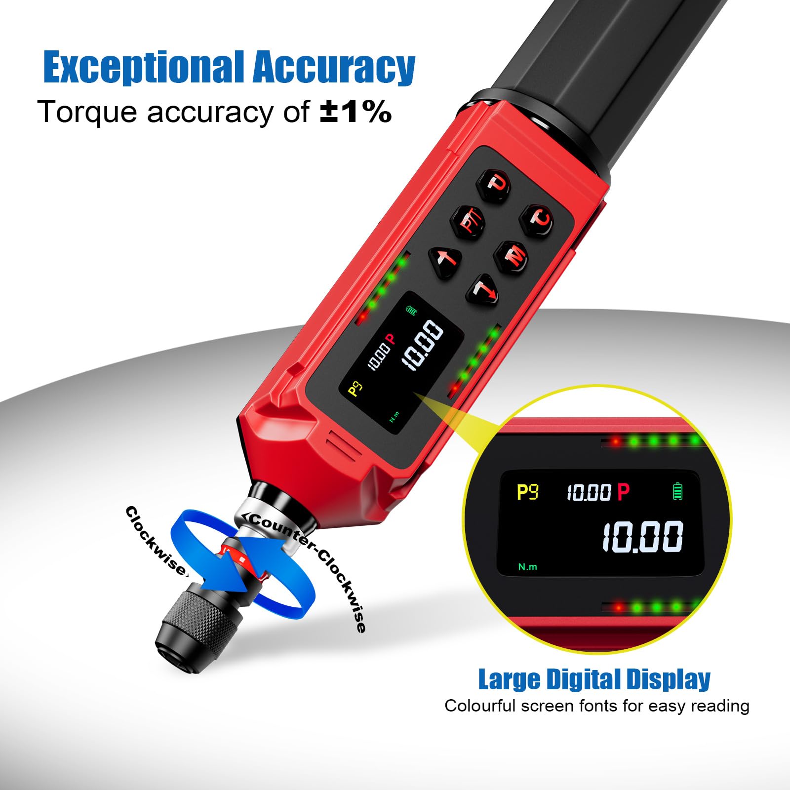 ANPUDS Cacciavite Dinamometrico Digitale, 0,15-10Nm Cacciavite Dinamometrico Regolabile, ±1% Precisione con Maniglia Vibrante, Cicalino e LED, 1/4" Chiave Dinamometrica Elettronica Per Bicicletta Moto