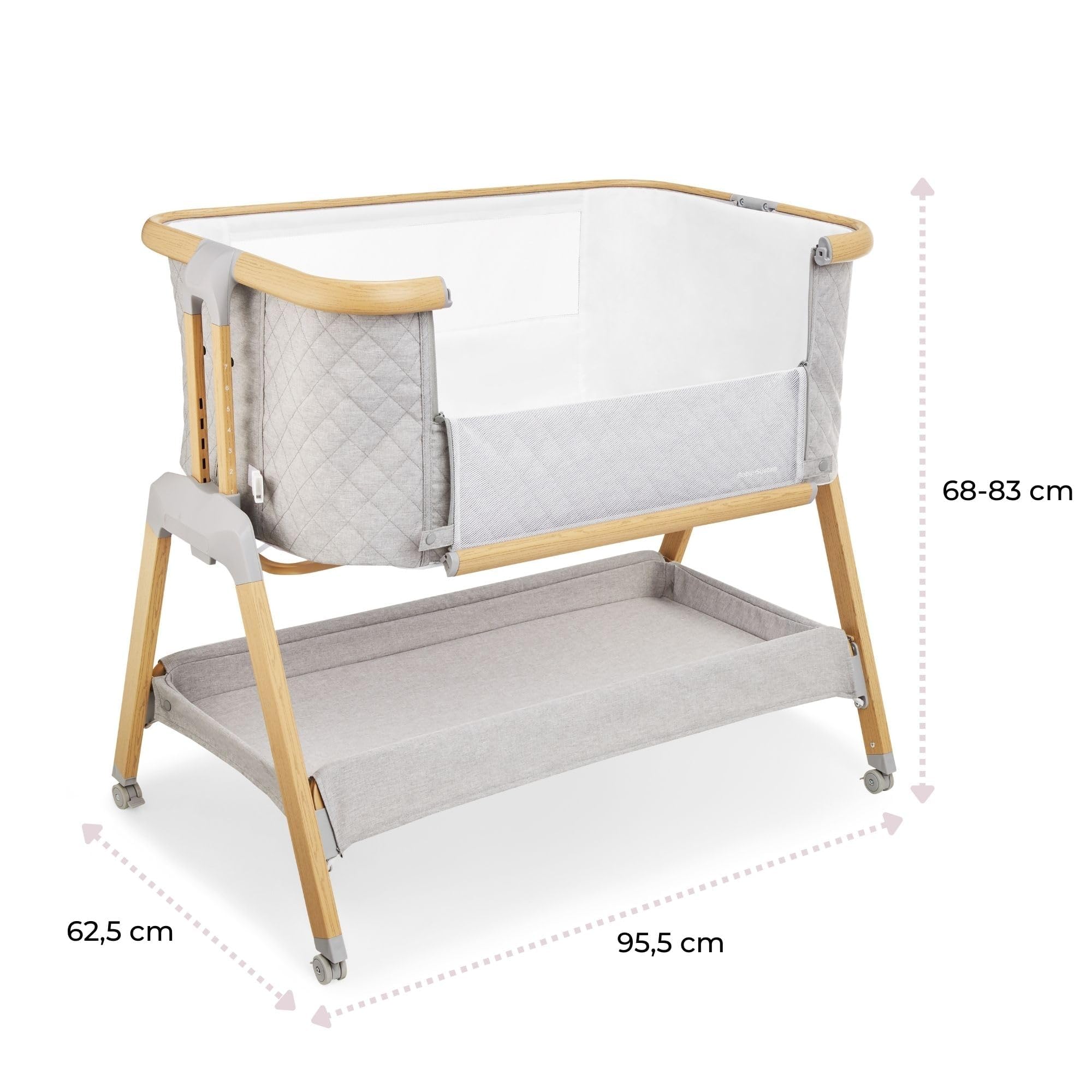 Moby-System Dreemy Lit SupéRieur 3 en 1 - Berceau Pliable avec Couffin Bebe - Hauteur 7 Niveaux, roulettes Transport, ÉTagère sous Lit - pour Enfants jusqu'à 9 kg