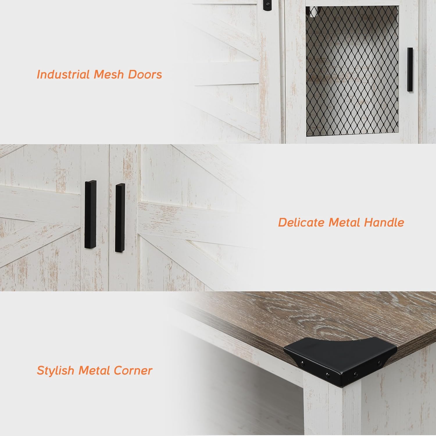 WAMPAT Farmhouse Buffet Cabinet, Rustic Sideboard with Sliding Barn Doors, 59" Coffee Bar Storage Cabinet with Mesh Doors, Rustic White Cupboard Table for Kitchen, Dining Room, Living Room