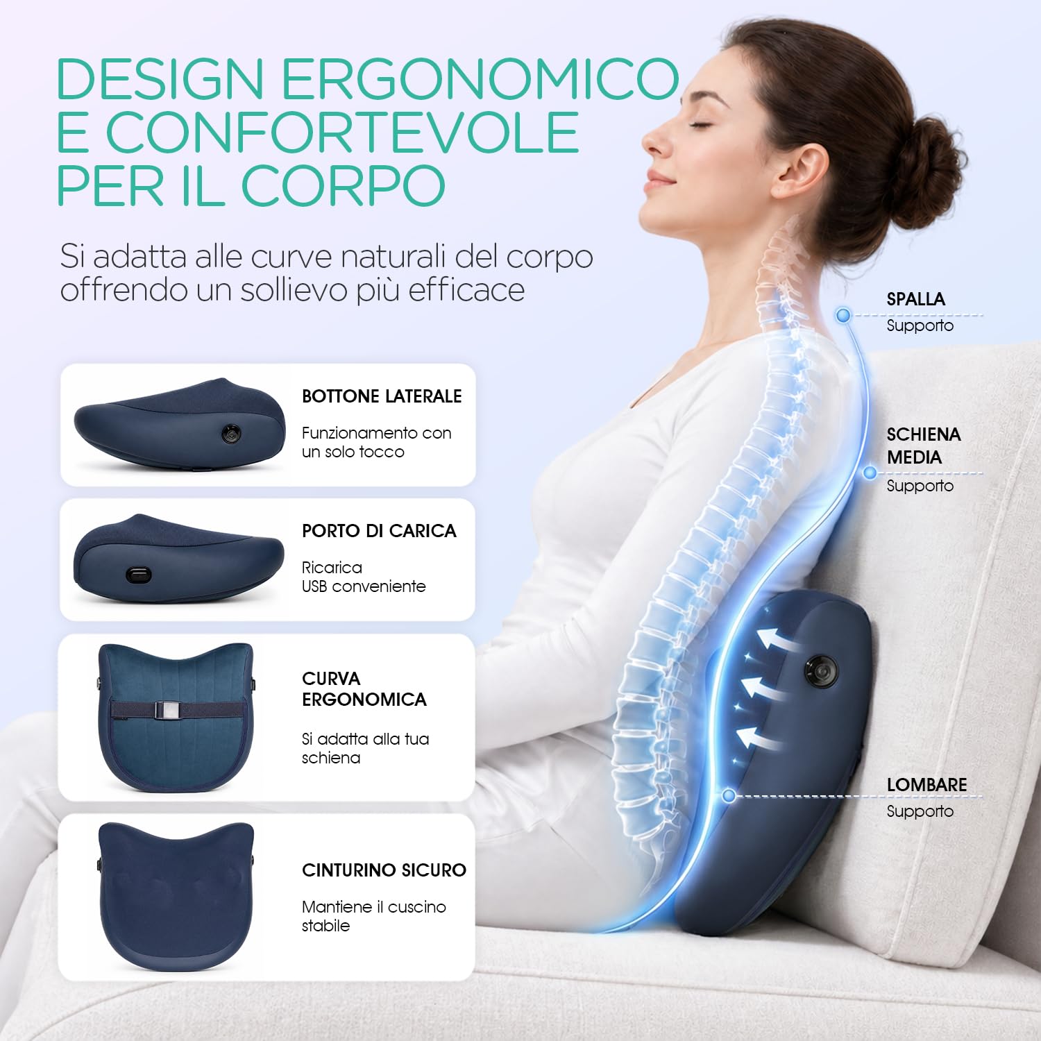 Cuscino Massaggiante Shiatsu Senza Fili–Massaggiatore Schiena e Collo Ricaricabile per Alleviare il Dolore e la Relax,Massaggio Profondo con Funzionamento Silenzioso,Regalo Perfetto YZ300