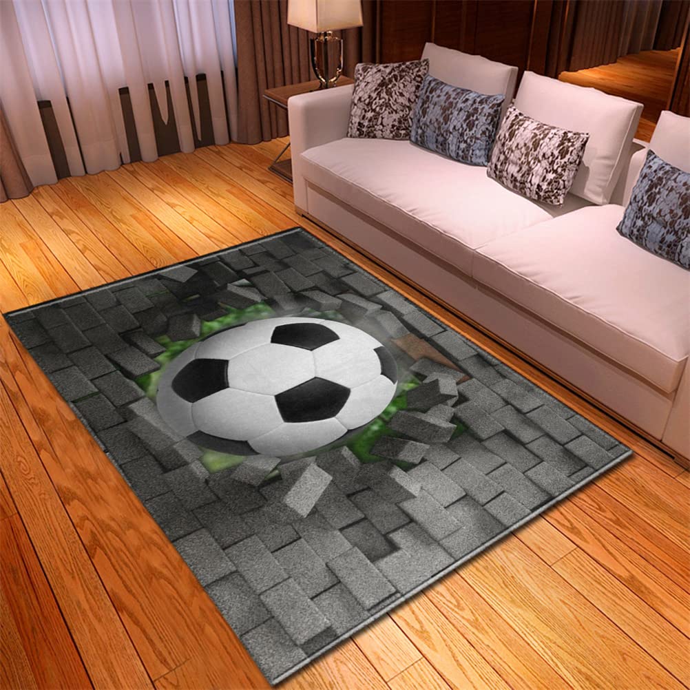PEIHUODAN Alfombras Infantil Campo de Fútbol Verde Azul 3D Gaming Alfombra de Habitación de Niño Adolescente Alfombrilla Antideslizante de PVC Football Moderno Nursery Rugs Mat (Gris,120 x 160 cm)