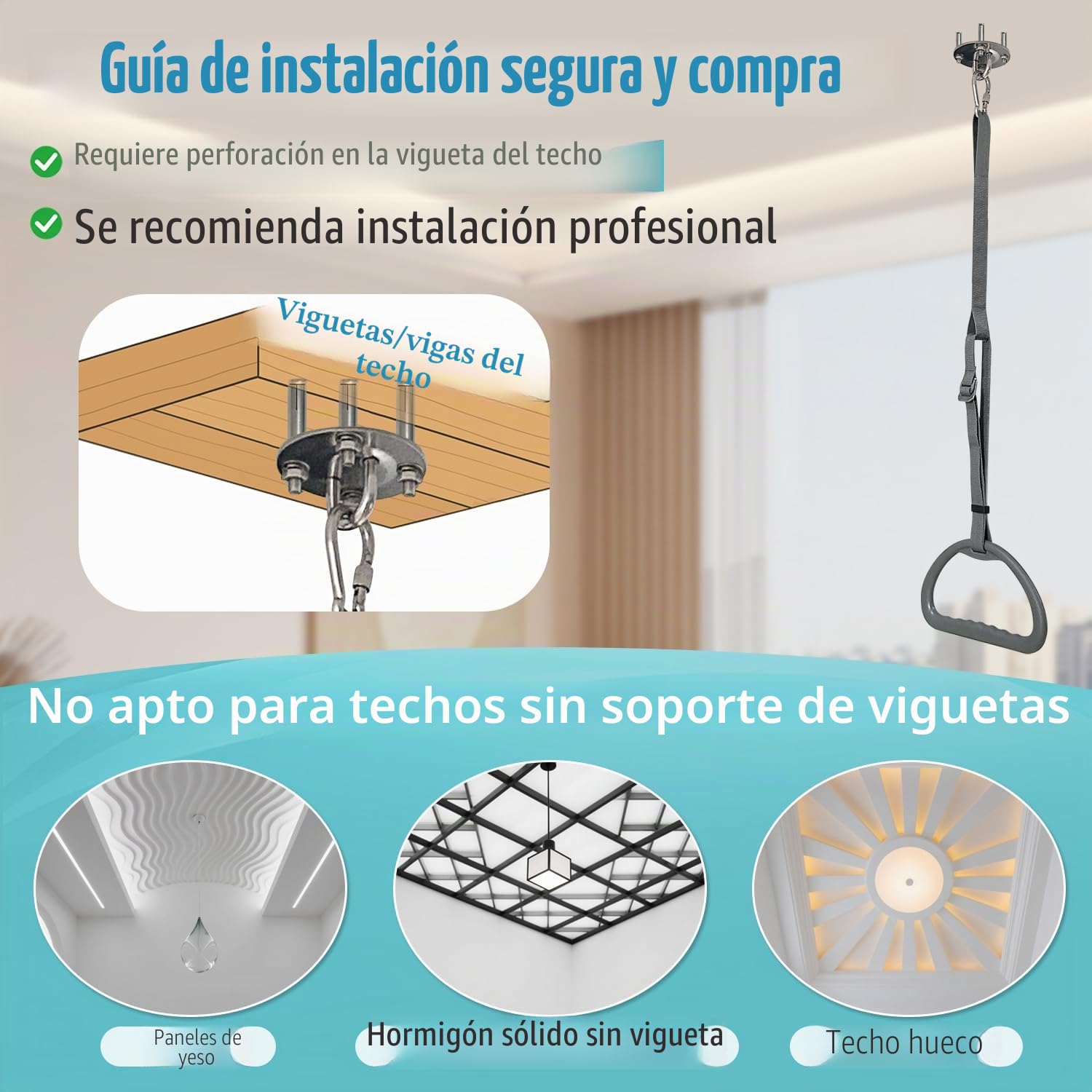 Trapecio de Cama para Ancianos Cama Auxiliar de tracción Cama de Hospital Trapecio para Cama Transferencia de Movilidad Barra montada en el Techo Soporte de Trapecio Escalera Cama