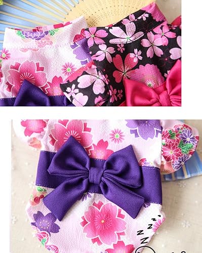 Miniatura 7 de MaruPet Kimono japonés para niña, disfraz floral de Halloween para mascotas, vestido de perro con lazo para perro pequeño, extra pequeño, perro