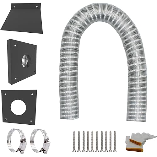 Pellet Stove Pipe Kit，Outside Cold Air Set for Pellet Stove,Fresh Air Intake Vent,2"X60",Exhaust Flex Pipe with Wall Plate Screen & Screw Hose Clamps Steel Pellet Stove Vent Kit