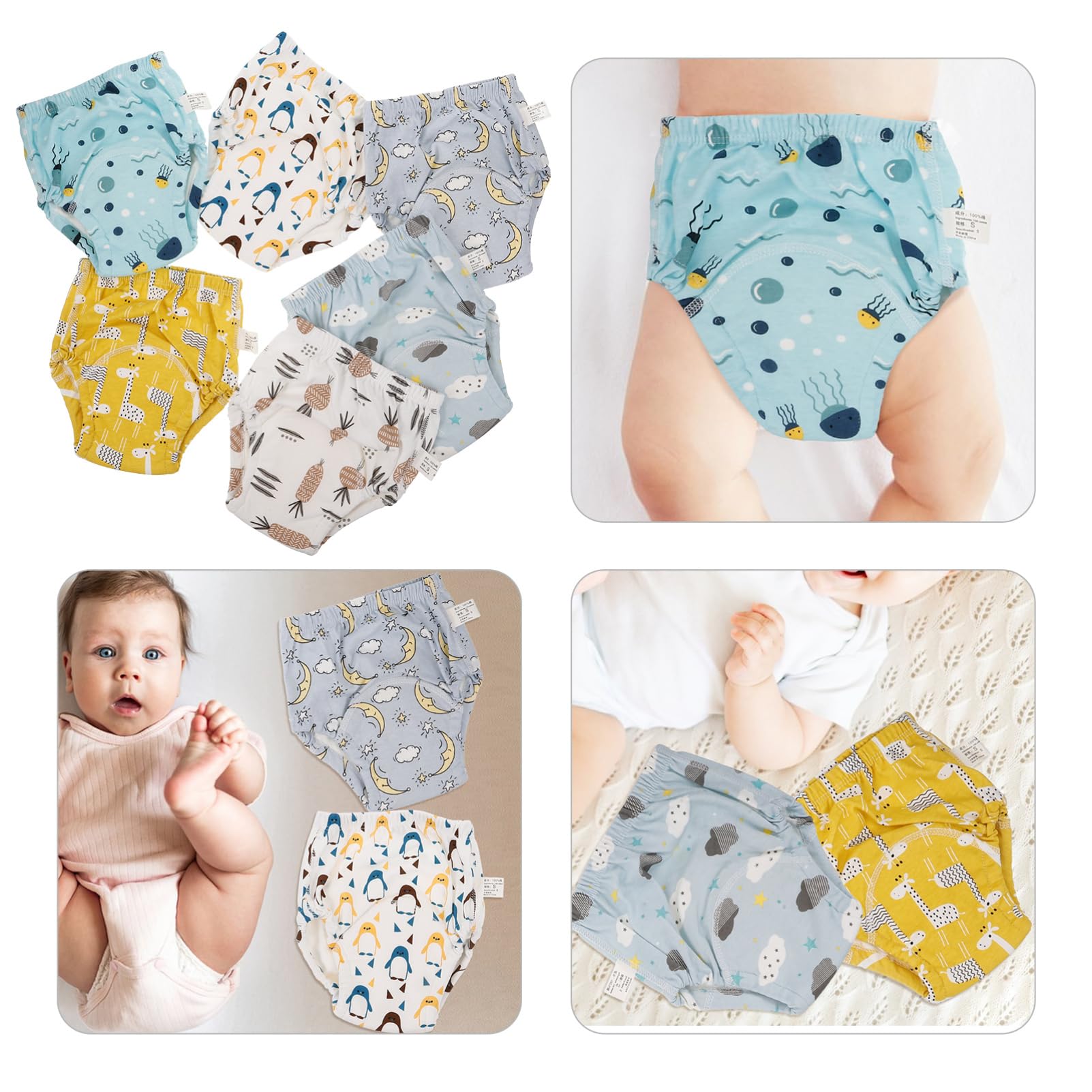 Abaodam 6 Stück Wiederverwendbare Babywindelhosen aus Baumwolle Trainingshosen für Babys und Kleinkinder Bequem Passform 0-9kg