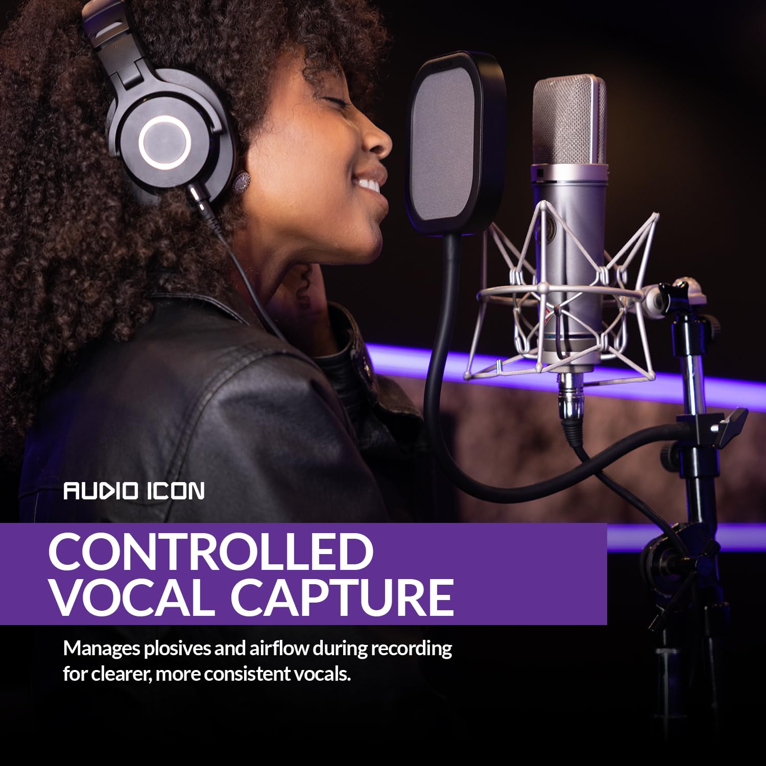Flex Pro, austauschbarer Mikrofon-Pop-Shield-Filter für Aufnahmen mit robustem, flexiblem Schwanenhals von Audio Icon (Pop-Filterpaket)