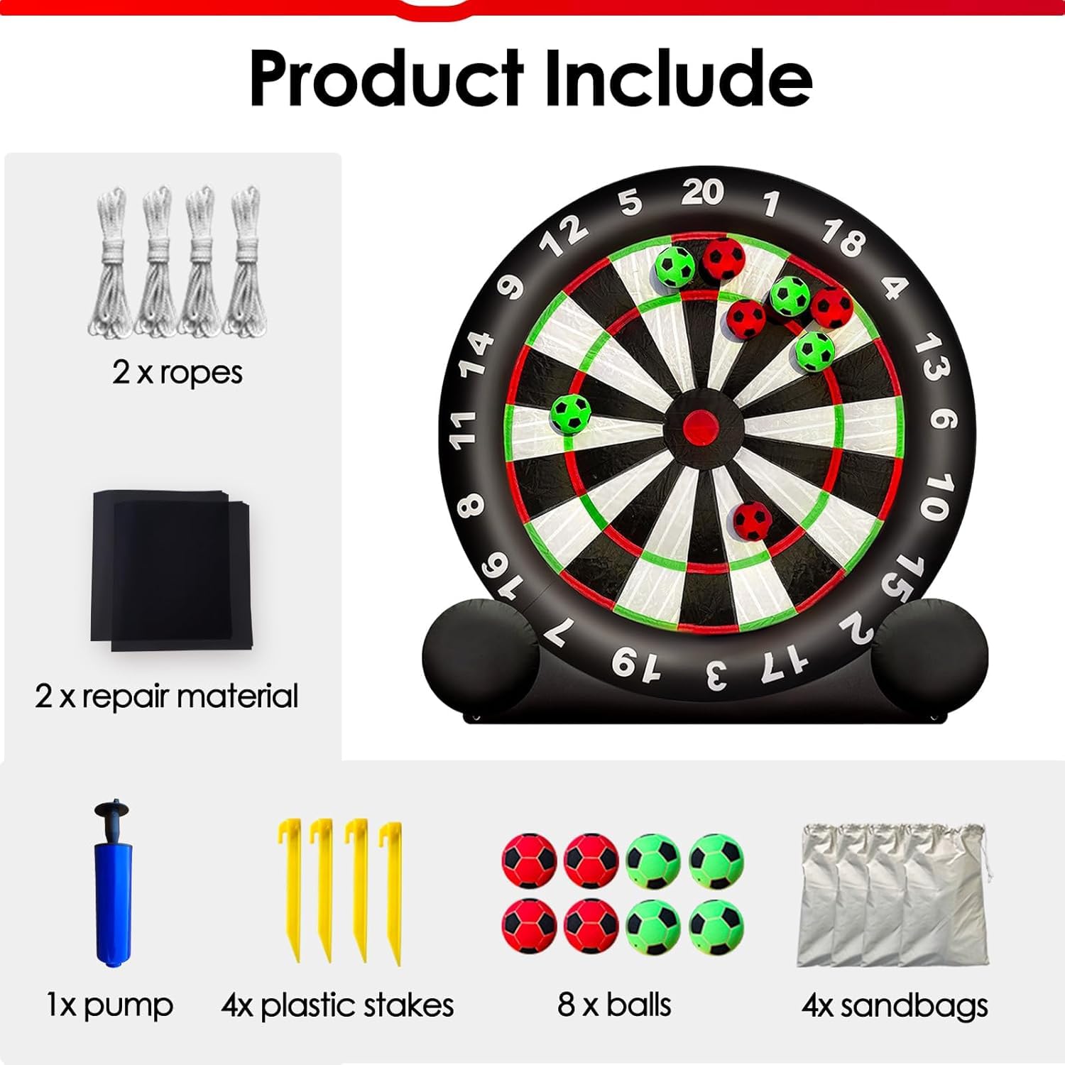 Tablero inflable de dardos de fútbol con soplador de 550 W, 3 bolas para césped al aire libre, juego familiar