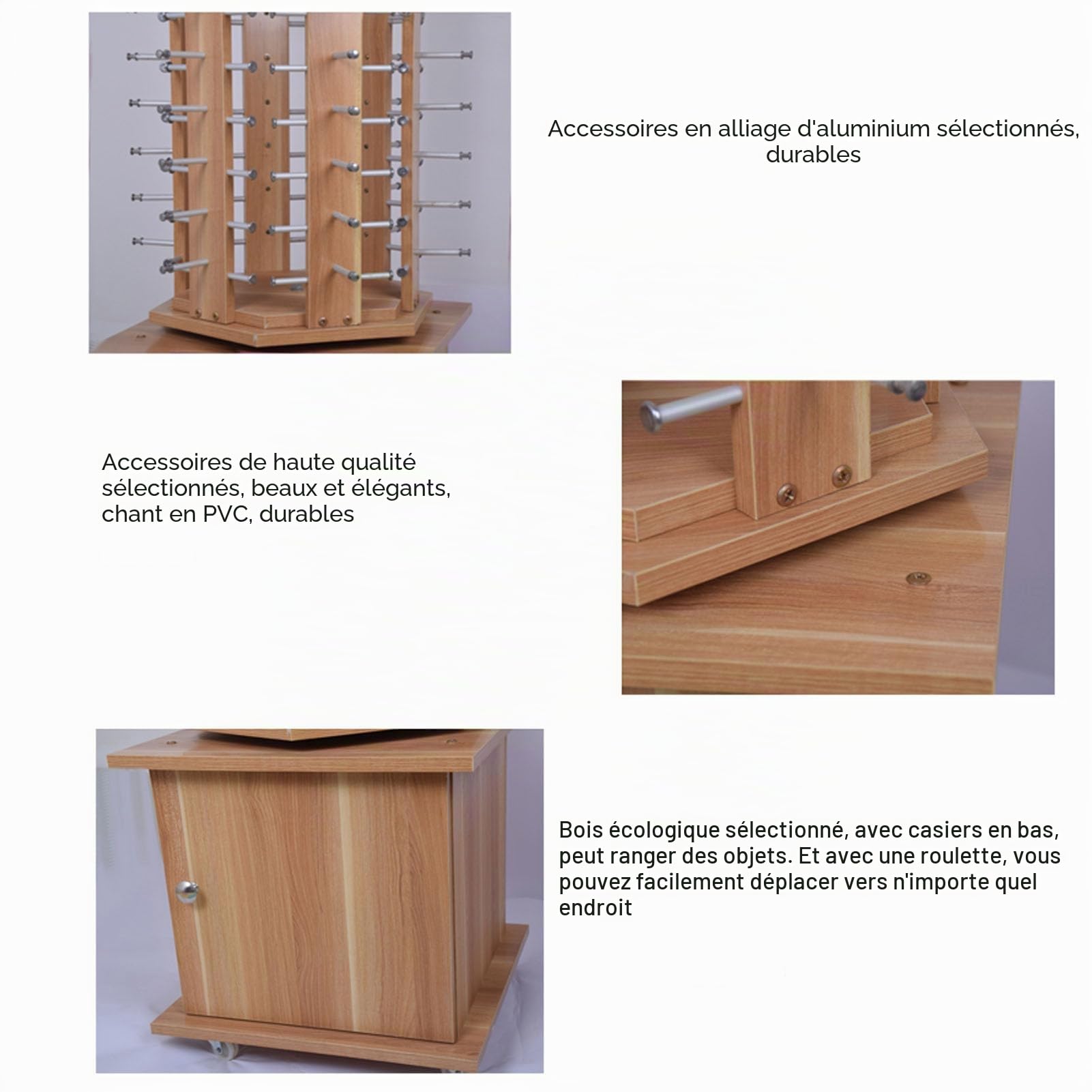 Présentoir de Rangement pour Lunettes Rotatif sur Pied avec roulettes, 72/90/108 Paires Organisateur de Rangement Moderne pour Lunettes de Soleil, Support Suspendu pour Lunettes Commerciales