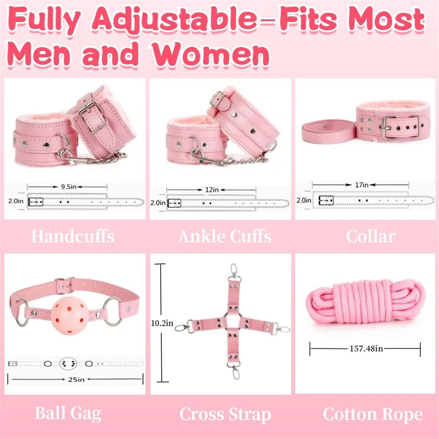 Multifunzionale 12 Pezzi in Pelle Rosa, Allenamento Premium PU Foderato di Peluche, Esercizi Regolabili per Gambe, Collo, Yoga, Polsi, Regalo Originale -K7