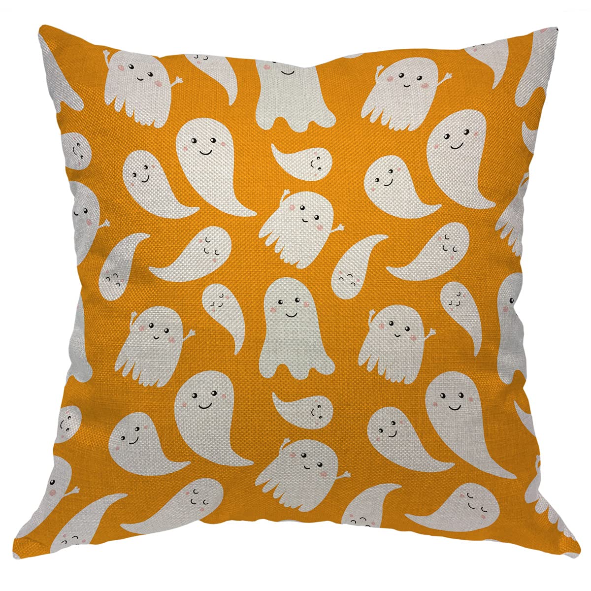 Moslion Halloween Phantom Throw Pillow Covers 18x18 Inch Cute Little White Creepy Ghost Smile Face Horror Pillowcases Home Decorative Cushion Soft Cotton Linen for Men Women Boys Girls