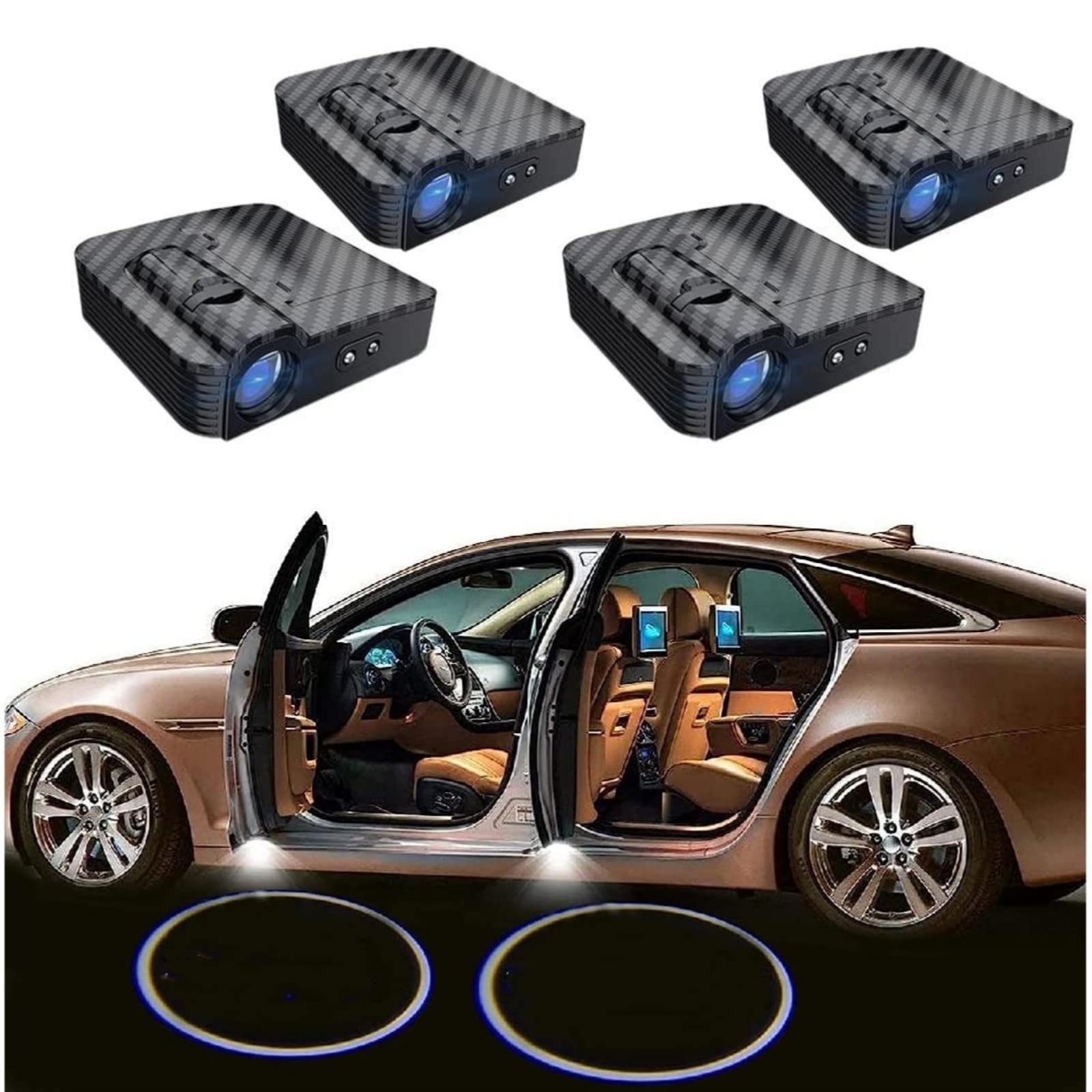 Personalized Car Door Projector Lights,Personalized Logo Carbon Fibre Car Door Lights LED Light (4Pcs)